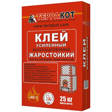 КЛЕЙ УСИЛЕННЫЙ. Жаростойкий высокоадгезионный, 25 кг. "Терракот"