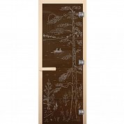 Дверь Осина стекло Бронза , рис. ТАЙГА  (8мм, 3 петли 710) 700*1900 Правая  Магнит